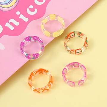 AIDSOTOU 20 Pcs Resin Acrylic Rings Set Colorful Trendy Vintage Thick Dome Y2k Rings Jewelry Plastic Resin Unique Square Gem Stackable Chunky Fruit Ring for Women
