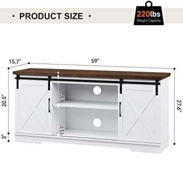 IDEALHOUSE Farmhouse TV Stand for 65 Inch TV, Entertainment Center with Storage and Sliding Barn Doors, Modern Media TV Console TV Stands for Living Room Bedroom (White)