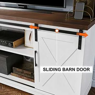 IDEALHOUSE Farmhouse TV Stand for 65 Inch TV, Entertainment Center with Storage and Sliding Barn Doors, Modern Media TV Console TV Stands for Living Room Bedroom (White)