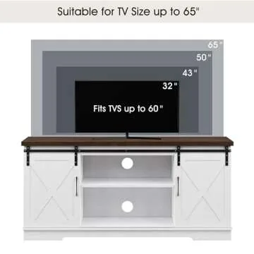 IDEALHOUSE Farmhouse TV Stand for 65 Inch TV, Entertainment Center with Storage and Sliding Barn Doors, Modern Media TV Console TV Stands for Living Room Bedroom (White)
