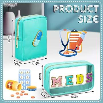 Geetery 2 Pcs Clear Preppy Makeup Bags Chenille Letter Patch Pouch Skin Care Bag with Zipper Clear Pouch Chenille Letter Bag Travel Toiletry Storage Bag for Women Girls (Green,Casual)