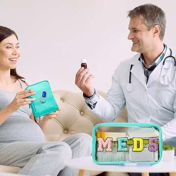 Geetery 2 Pcs Clear Preppy Makeup Bags Chenille Letter Patch Pouch Skin Care Bag with Zipper Clear Pouch Chenille Letter Bag Travel Toiletry Storage Bag for Women Girls (Green,Casual)