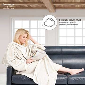 Brookstone NAP Wearable Throw Blanket - Reversible Ultra Soft Polyester Fabric with Sleeves for Your...