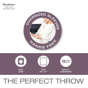 Brookstone NAP Wearable Throw Blanket - Reversible Ultra Soft Polyester Fabric with Sleeves for Your Arms � The Ultimate Blanket for Warmth and Mobility - Ivory