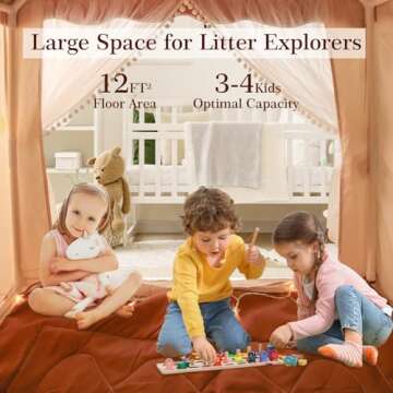 EagleStone Kids Play Tent with Star Light and Padded Mat, Playhouse for Kids, Neutral Color Play Roo...
