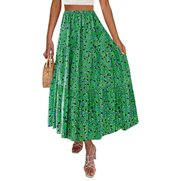 Elegantly Casual ZESICA Women's Plaid High Waist Maxi Skirt with Pockets in Grass Green