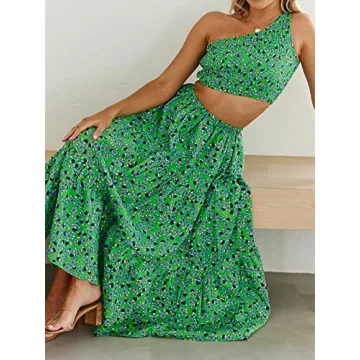 ZESICA Women’s Summer Plaid Flowy Maxi Skirt with Pockets