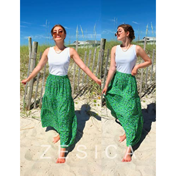 ZESICA Women’s Summer Plaid Flowy Maxi Skirt with Pockets