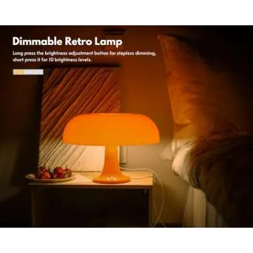 UEHICT Orange Mushroom Lamp, Dimmable Donut Lamp with 3 Lighting Modes, 70s Retro Mid Century Modern Lamp, Mushroom Table Lamp for Bedroom Living Room, Home Decor Aesthetic Lamp, Cool Lamp Gift Idea