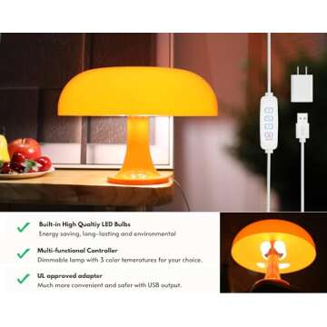 UEHICT Orange Mushroom Lamp, Dimmable Donut Lamp with 3 Lighting Modes, 70s Retro Mid Century Modern Lamp, Mushroom Table Lamp for Bedroom Living Room, Home Decor Aesthetic Lamp, Cool Lamp Gift Idea