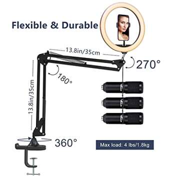 12" Ring Light with Boom Arm, LED Circle Light Desk Tripod Stand with Wireless Remote Control/Phone Holder/YouTube Video/Mic Clip for TikTok Makeup Vlog Streaming Online Meeting (JY-12)