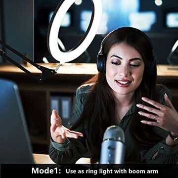 12" Ring Light with Boom Arm, LED Circle Light Desk Tripod Stand with Wireless Remote Control/Phone Holder/YouTube Video/Mic Clip for TikTok Makeup Vlog Streaming Online Meeting (JY-12)