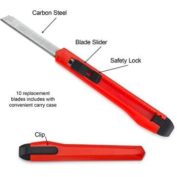 Fixson Utility Knife 9-MM Box Cutter (12 PACK) Retractable Razor Blades Knifes with Snap Off Blades ...