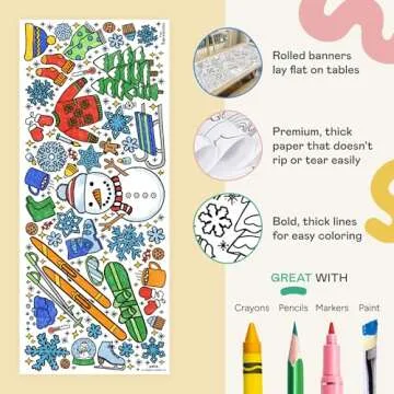 Tiny Expressions Winter Coloring Poster for Kids - Rolled, No Creases 30" x 72" Giant Coloring Table Cloth to Color On - Winter Crafts for Kids