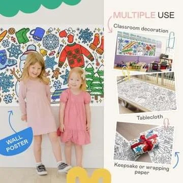 Tiny Expressions Winter Coloring Poster for Kids - Rolled, No Creases 30" x 72" Giant Coloring Table Cloth to Color On - Winter Crafts for Kids
