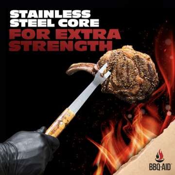 BBQ-AID 3 Piece Grill Set BBQ Accessories - Kitchen Tongs, Metal Spatula & Fork Utensils - Heavy Duty Stainless Steel Barbecue Grill Utensils for Outdoor Grill with Solid Sturdy Wood Handles