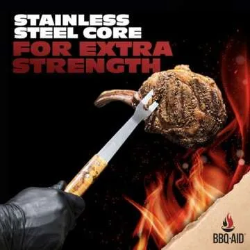 BBQ-AID 3 Piece Grill Set BBQ Accessories - Kitchen Tongs, Metal Spatula & Fork Utensils - Heavy Duty Stainless Steel Barbecue Grill Utensils for Outdoor Grill with Solid Sturdy Wood Handles