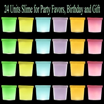 inksbui 24 Pack Glow in The Dark Slime, Party Favors Slime, Crystal Galaxy Slime kit with Multi Colors - Blue, Pink, Yellow, Green, Orange and Purple Color, Birthday Gifts for Kids Girl and Boys