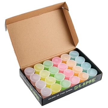 inksbui 24 Pack Glow in The Dark Slime, Party Favors Slime, Crystal Galaxy Slime kit with Multi Colors - Blue, Pink, Yellow, Green, Orange and Purple Color, Birthday Gifts for Kids Girl and Boys