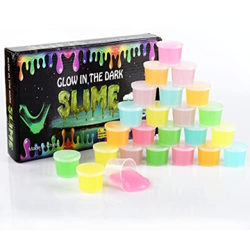 inksbui 24 Pack Glow in The Dark Slime, Party Favors Slime, Crystal Galaxy Slime kit with Multi Colors - Blue, Pink, Yellow, Green, Orange and Purple Color, Birthday Gifts for Kids Girl and Boys