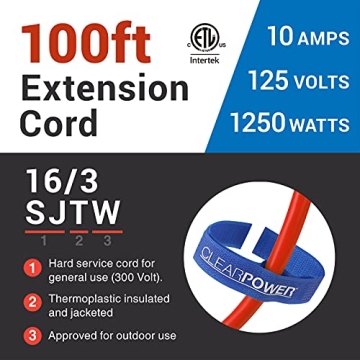 Clear Power 100 ft Outdoor Extension Cord for All Needs