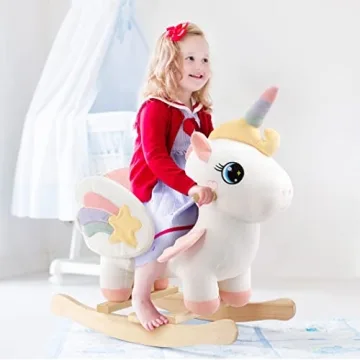 FUNLIO Unicorn Baby Rocking Horse, Rainbow Fairy Unicorn Rocking Horse for Toddlers 6 Months to 3 Years, Stuffed Ride-on Animal Rocker, Easy to Assemble, CPC & CE Certified