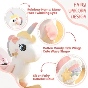 FUNLIO Unicorn Baby Rocking Horse, Rainbow Fairy Unicorn Rocking Horse for Toddlers 6 Months to 3 Years, Stuffed Ride-on Animal Rocker, Easy to Assemble, CPC & CE Certified