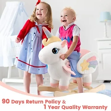 FUNLIO Unicorn Baby Rocking Horse, Rainbow Fairy Unicorn Rocking Horse for Toddlers 6 Months to 3 Years, Stuffed Ride-on Animal Rocker, Easy to Assemble, CPC & CE Certified