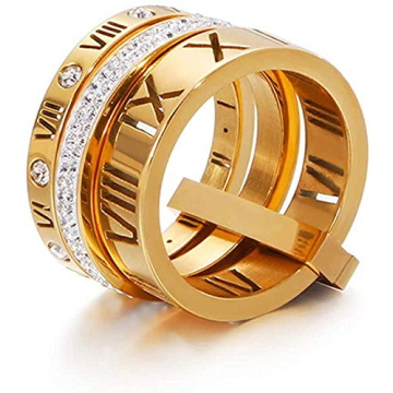Jarlinwel Stainless Steel CZ Zirconia Roman Numeral Ring For Women Stacking Thumb 3 in 1 Spinner Rin...