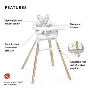 Stokke Clikk High Chair, White - All-in-One High Chair with Tray + Harness - Light, Durable & Travel...