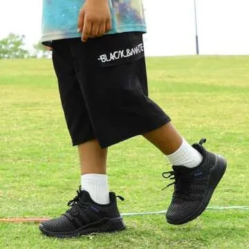 RUNSIDE Boys Girls Tennis Shoes Kids Lightweight Breathable Sneakers Lace-up Running Athletic Shoes for Toddler/Little Kid/Big Kid Black