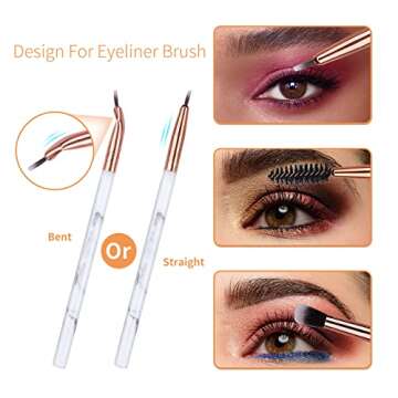 Eye Makeup Brushes DUAIU 16Pcs Eyeshadow brushes Eyebrow Eyeliner Blending Brush Premium Synthetic & Marble Handle Brushes sets with Pink Cosmetic Bag