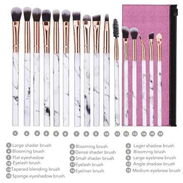 Eye Makeup Brushes DUAIU 16Pcs Eyeshadow brushes Eyebrow Eyeliner Blending Brush Premium Synthetic & Marble Handle Brushes sets with Pink Cosmetic Bag
