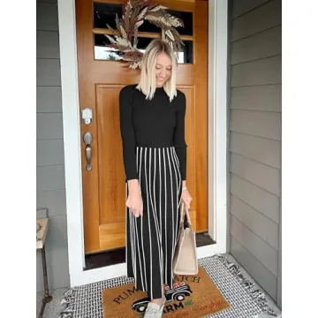 ZESICA Womens Spring Turtleneck Long Sleeve Sweater Dress Tie Waist Casual Loose Ribbed Knit A Line Midi Dresses,Black,Medium