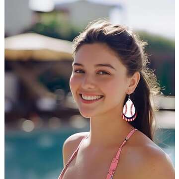 Pingyongchang 3 Pairs Lightweight Leather Earrings Set Bohemian Football Basketball Baseball Drop Da...