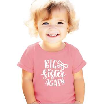 Olive Loves Apple Big Sister Again Bow Sibling Reveal Birth Announcement Shirts for Girls Mauve Shir...