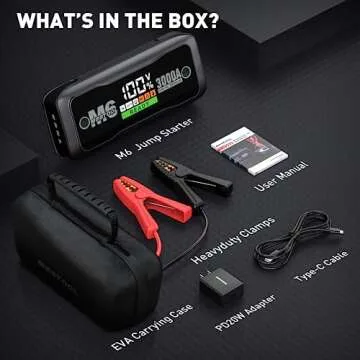 M6 3000A Peak Car Battery Jump Starter Battery Pack, Portable Jumper Box, Battery Booster Start, 12V Car Battery Charger and Jumper Cables for 10.0L Gas and 8.0L Diesel Engines