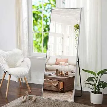 NeuType Mirror Full Length, 64"x22" Full Length Mirror with Stand Wall Mounted Dressing Mirror, Large Floor Standing Mirror Hanging or Leaning Against Wall Aluminum Alloy Thin Frame (Silver)
