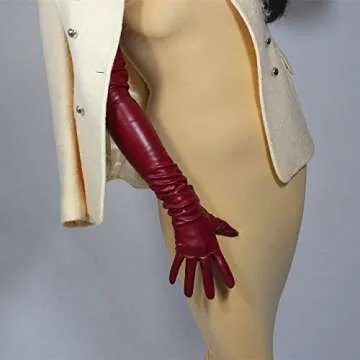 Elegant Burgundy Faux Leather Evening Gloves for Women