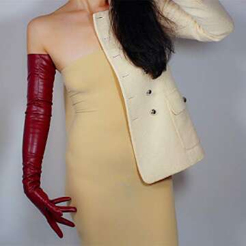 Elegant Burgundy Faux Leather Evening Gloves for Women