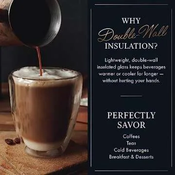 16 oz Large Double Wall Coffee Mug Set of 2 - Double Wall Glass Cofee Cup - Large Coffee Mug, Insulated Glass Coffee Mugs with Handle for Hot Drinks, Clear Borosilicate Glass Coffee Cups for Tea