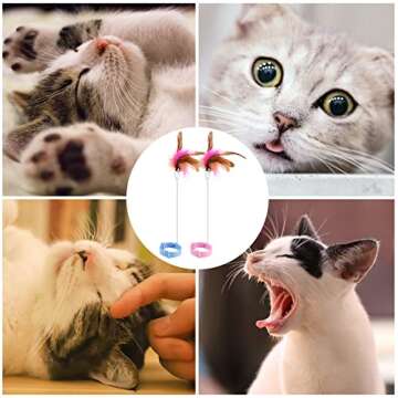 AIEX Cat Teaser Toy, Cat Wand Toy Retractable with Silicone Collar Interactive Cat Toys Attached with Feather for Indoor Cat Kitten Exercise Training (Blue, Pink)