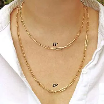 STONEMINT 18k Gold-Plated Paperclip Chain Necklace 18"