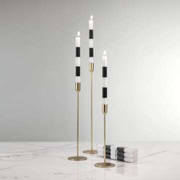 Zodax | Modern & Festive Formal Taper Candles | 10" | Set of 6 | Black & White
