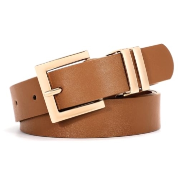 Sansths Women's Leather Belt - Fashionable Square Buckle Design