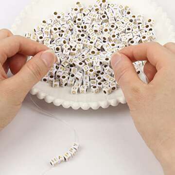 THRELE 1000pcs 6x6mm Square Letter Beads White Beads with Gold Alphabet for Bracelet and Jewelry Making