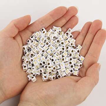 THRELE 1000pcs 6x6mm Square Letter Beads White Beads with Gold Alphabet for Bracelet and Jewelry Making