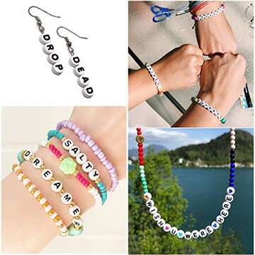 THRELE 1000pcs 6x6mm Square Letter Beads White Beads with Gold Alphabet for Bracelet and Jewelry Making