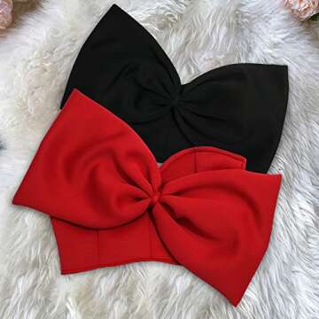 AOMEI Women's Black Bow Tie Tube Tops Bra Strapless Backless Crop Tank Top, M