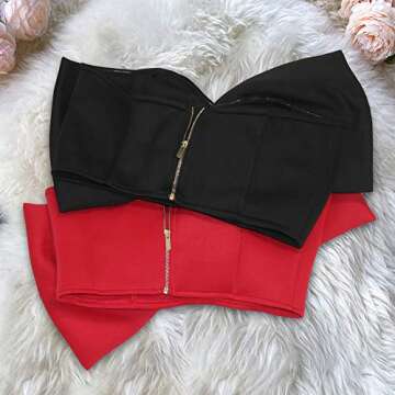 AOMEI Women's Black Bow Tie Tube Tops Bra Strapless Backless Crop Tank Top, M